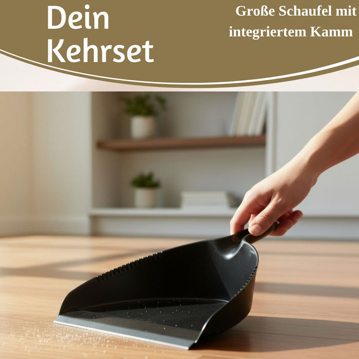 Kehrbesen Kehrschaufel 32x22cm Schwarz Kehrset Kehrblech und Handfeger