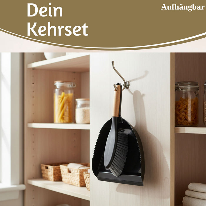 Kehrbesen Kehrschaufel 32x22cm Schwarz Kehrset Kehrblech und Handfeger