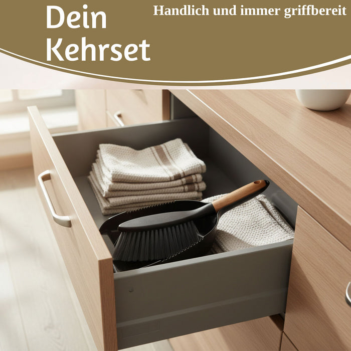 Kehrbesen Kehrschaufel 32x22cm Schwarz Kehrset Kehrblech und Handfeger