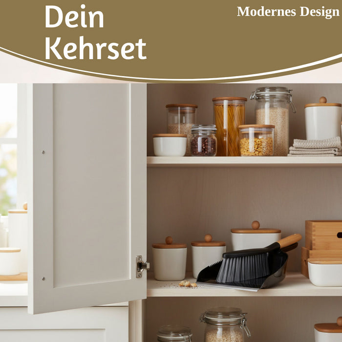 Kehrbesen Kehrschaufel 32x22cm Schwarz Kehrset Kehrblech und Handfeger