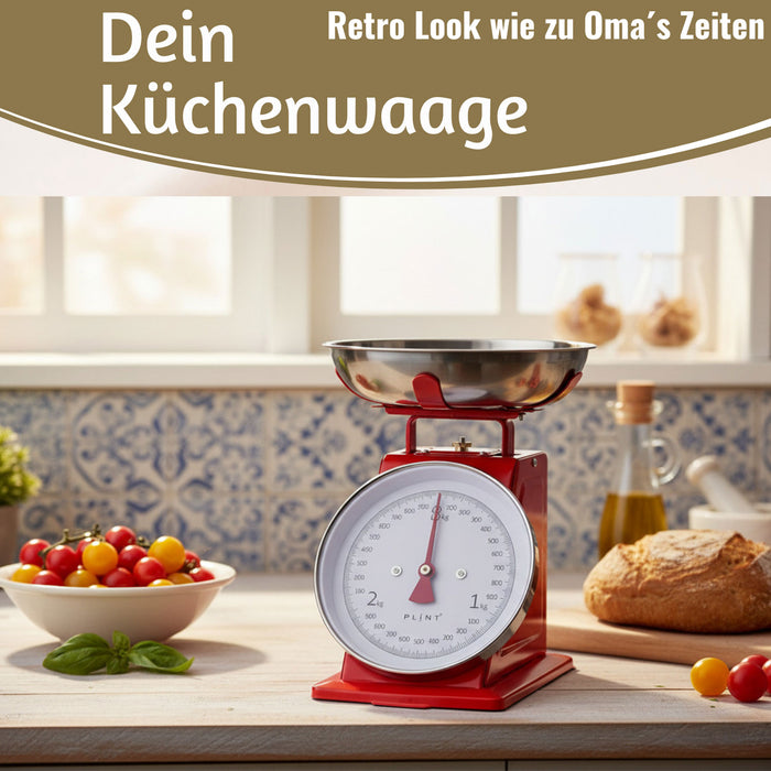 Vintage Küchenwaage Retro Rot Manuelle Backwaage großes Ziffernblatt 1L Schüssel