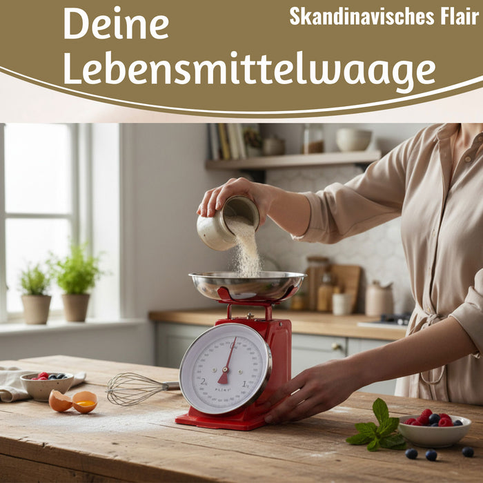 Vintage Küchenwaage Retro Rot Manuelle Backwaage großes Ziffernblatt 1L Schüssel