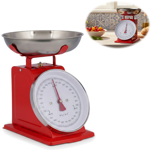 Vintage Küchenwaage Retro Rot Manuelle Backwaage großes Ziffernblatt 1L Schüssel