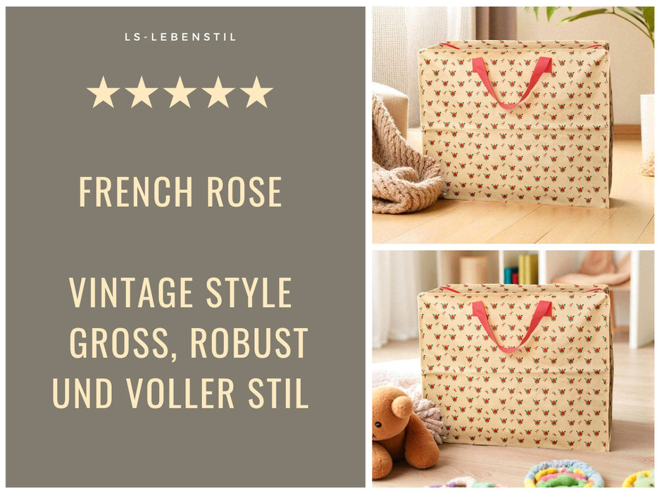 XXL Jumbo Bag French Rose Rote Rosen 55cm Recyclet Aufbewahrungstasche Einkaufstasche