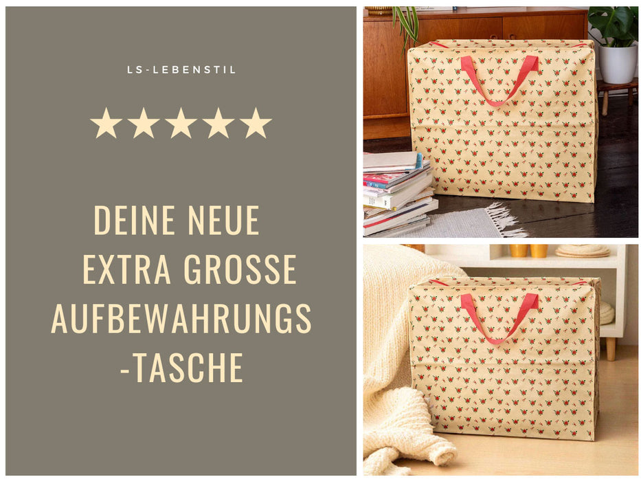XXL Jumbo Bag French Rose Rote Rosen 55cm Recycelt Aufbewahrungstasche Einkaufstasche