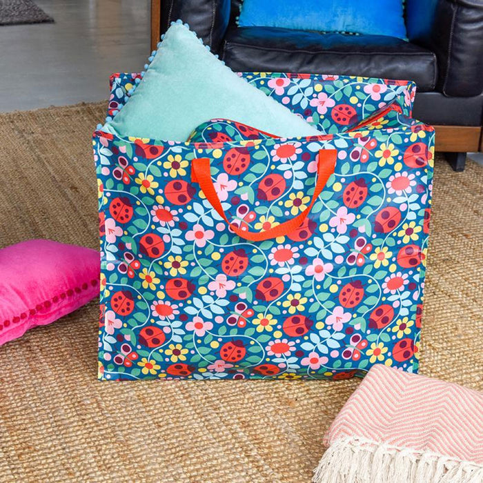 XXL Jumbo Bag Blumen Marienkäfer 55cm Recycelt Aufbewahrungstasche Einkaufstasche