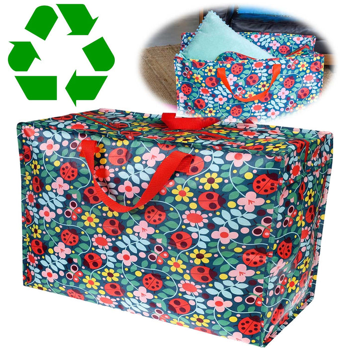 XXL Jumbo Bag Blumen Marienkäfer 55cm Recycelt Aufbewahrungstasche Einkaufstasche
