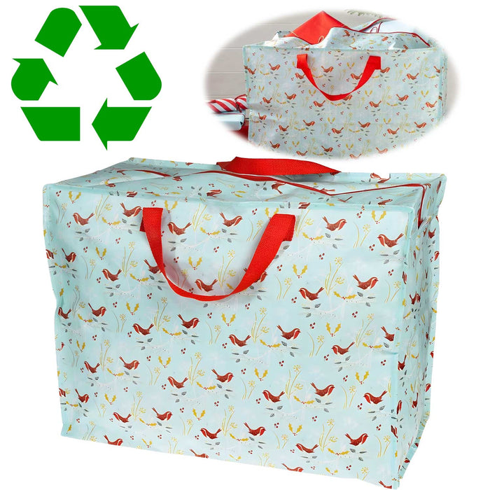 XXL Jumbo Bag Winter Walk -Vögel 55cm Recyclet Aufbewahrungstasche Einkaufstasche