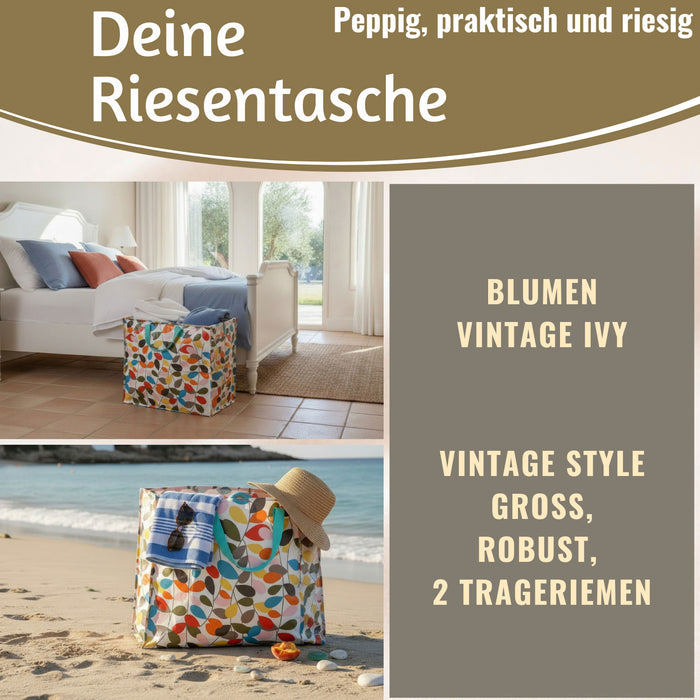 KI-generiertes Bild,XXL Jumbo Bag Vintage Ivy Blumen 55cm Aufbewahrungstasche Einkaufstasche
