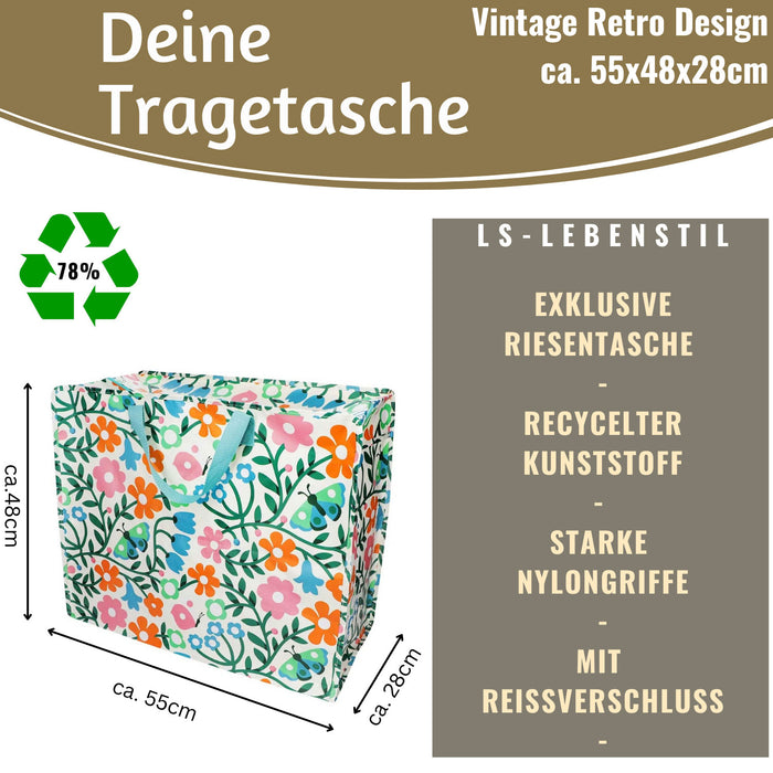 KI-generiertes Bild,XXL Jumbo Bag Esme - bunte Blumen 55cm Aufbewahrungstasche Einkaufstasche