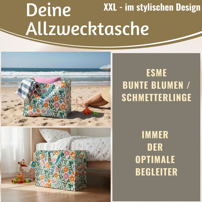 KI-generiertes Bild,XXL Jumbo Bag Esme - bunte Blumen 55cm Aufbewahrungstasche Einkaufstasche