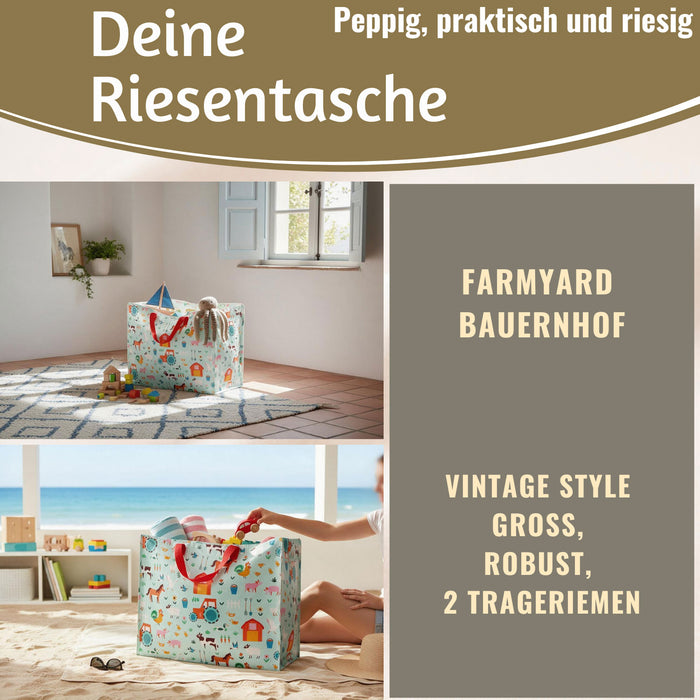 KI-generiertes Bild,XXL Jumbo Bag Farmyard Bauernhof Tiere 55cm Aufbewahrungstasche Einkaufstasche