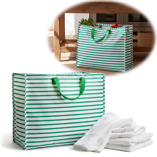 KI-generiertes Bild XXL Jumbo Bag Grün Weiß Gestreift 55cm Kunststoff Aufbewahrungstasche Einkaufstasche