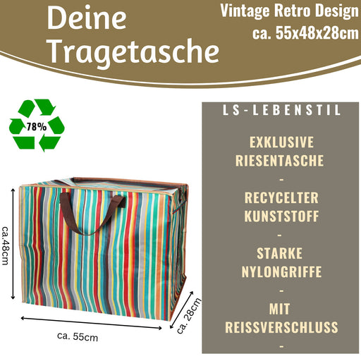 KI-generiertes Bild,XXL Jumbo Bag Retro 70´ziger Steifen 55cm Aufbewahrungstasche Einkaufstasche