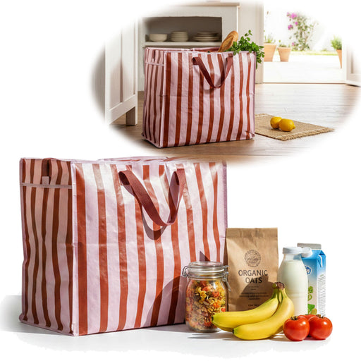 KI-generiertes Bild XXL Jumbo Bag Rosa Braun Gestreift 55cm Kunststoff Aufbewahrungstasche Einkaufstasche