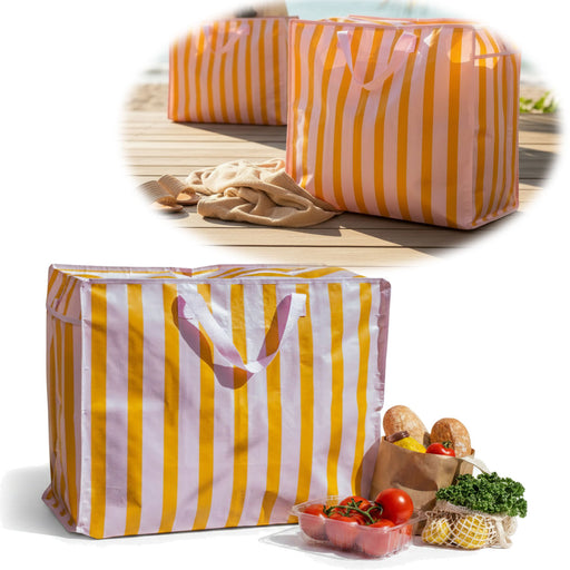 KI-generiertes Bild XXL Jumbo Bag Rosa Orange Gestreift 55cm Kunststoff Aufbewahrungstasche Einkaufstasche