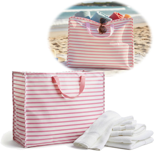 KI-generiertes Bild XXL Jumbo Bag Rosa Weiß Gestreift 55cm Kunststoff Aufbewahrungstasche Einkaufstasche