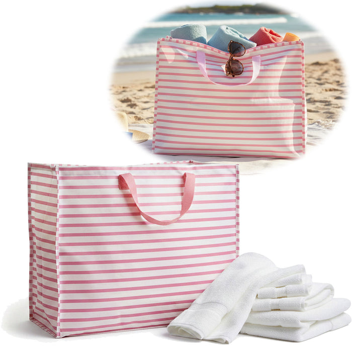 KI-generiertes Bild XXL Jumbo Bag Rosa Weiß Gestreift 55cm Kunststoff Aufbewahrungstasche Einkaufstasche