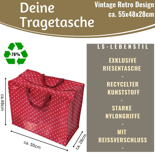 KI-generiertes Bild,XXL Jumbo Bag Dot´s Rot Weiß 55cm Aufbewahrungstasche Einkaufstasche
