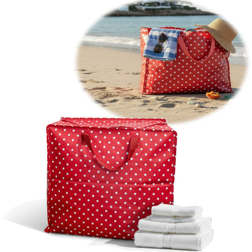 KI-generiertes Bild XXL Jumbo Bag Dot´s Rot Weiß 55cm Recycelt Kunststoff Aufbewahrungstasche Einkaufstasche