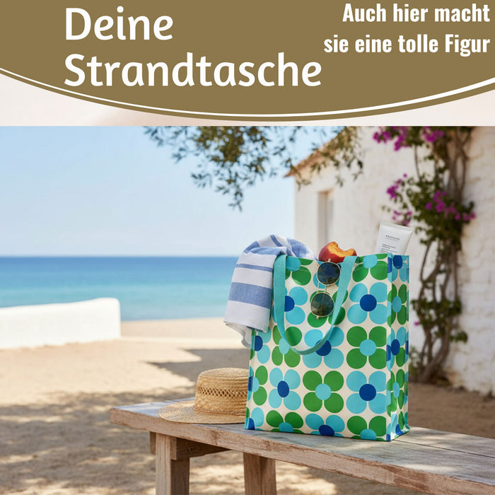 KI-generiertes Bild,Shopper Einkaufstasche Daisy Blau Grün faltbar Strandtasche Tragetasche