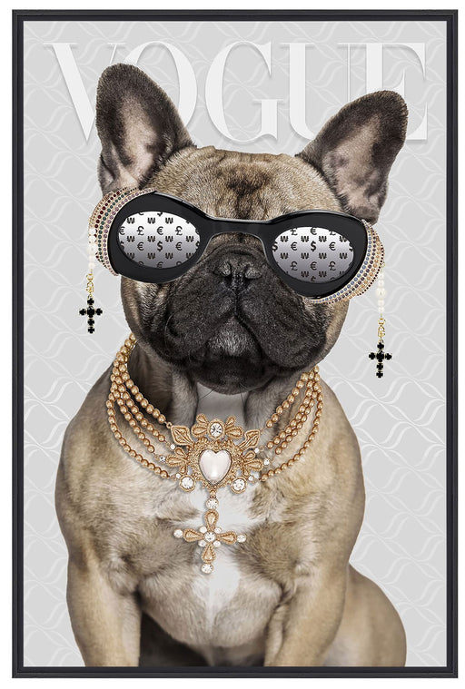 Wandbild französische Bulldogge 40x60cm Vogue Diamant Natur Kunstdruck Leinwand