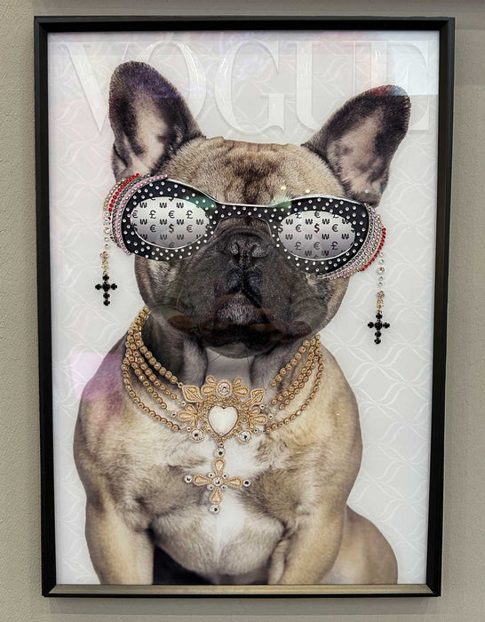 KI-generiertes Bild,Wandbild französische Bulldogge 40x60cm Vogue Diamant Natur Kunstdruck Leinwand