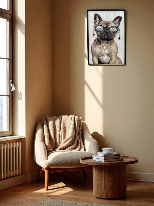 Wandbild französische Bulldogge 40x60cm Vogue Diamant Natur Kunstdruck Leinwand