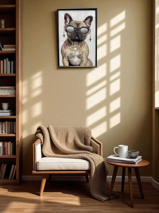 Wandbild französische Bulldogge 40x60cm Vogue Diamant Natur Kunstdruck Leinwand