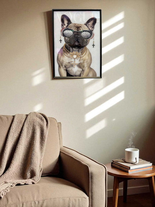Wandbild französische Bulldogge 40x60cm Vogue Diamant Natur Kunstdruck Leinwand