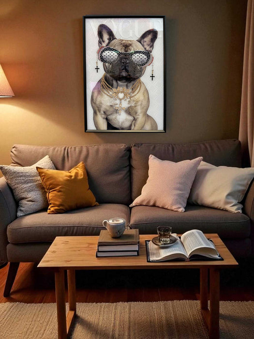Wandbild französische Bulldogge 40x60cm Vogue Diamant Natur Kunstdruck Leinwand
