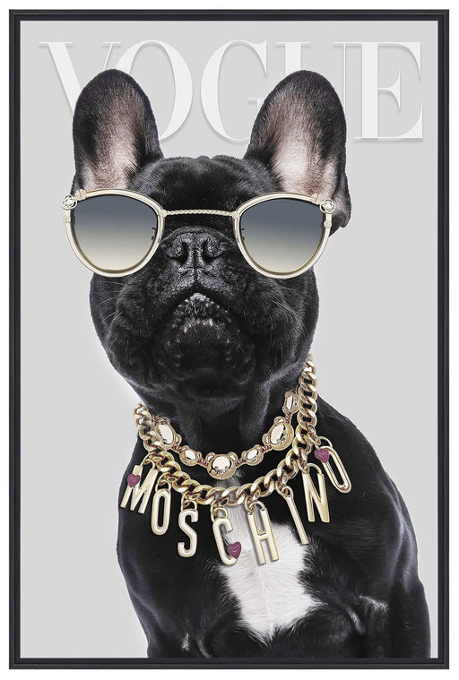 Wandbild französische Bulldogge 40x60cm Vogue Diamant Schwarz Kunstdruck Leinwand