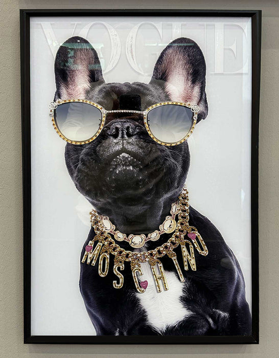 Wandbild französische Bulldogge 40x60cm Vogue Diamant Schwarz Kunstdruck Leinwand