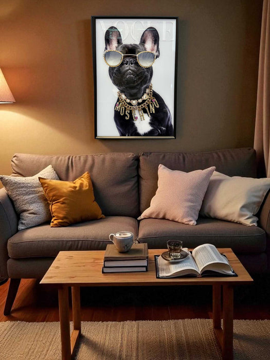 Wandbild französische Bulldogge 40x60cm Vogue Diamant Schwarz Kunstdruck Leinwand