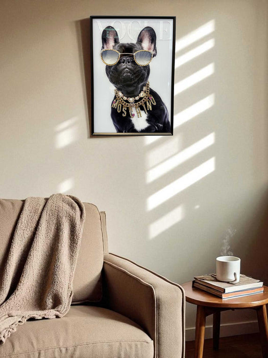 Wandbild französische Bulldogge 40x60cm Vogue Diamant Schwarz Kunstdruck Leinwand