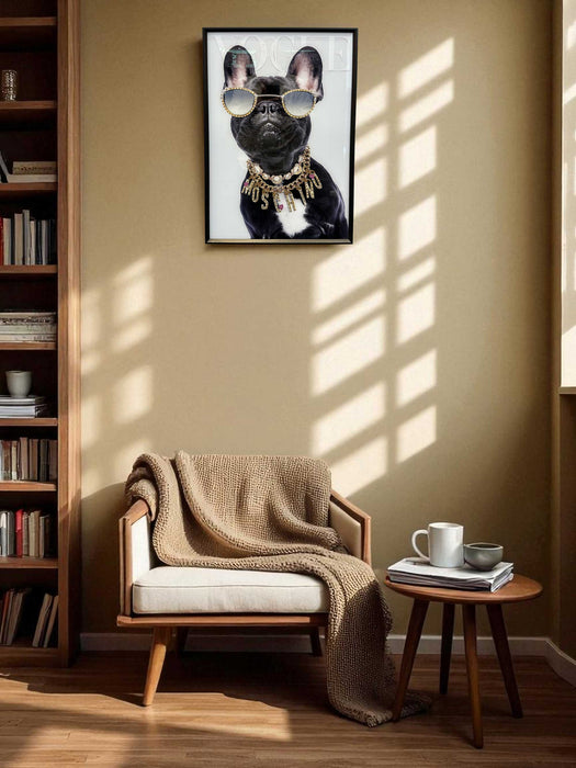 Wandbild französische Bulldogge 40x60cm Vogue Diamant Schwarz Kunstdruck Leinwand