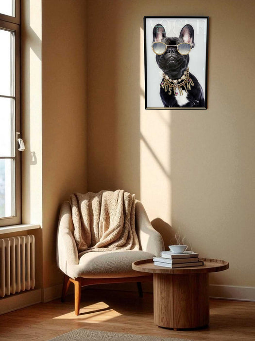 Wandbild französische Bulldogge 40x60cm Vogue Diamant Schwarz Kunstdruck Leinwand