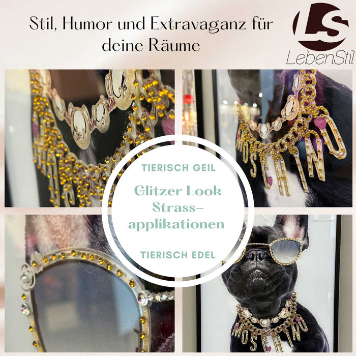 Wandbild französische Bulldogge 40x60cm Vogue Diamant Schwarz Kunstdruck Leinwand