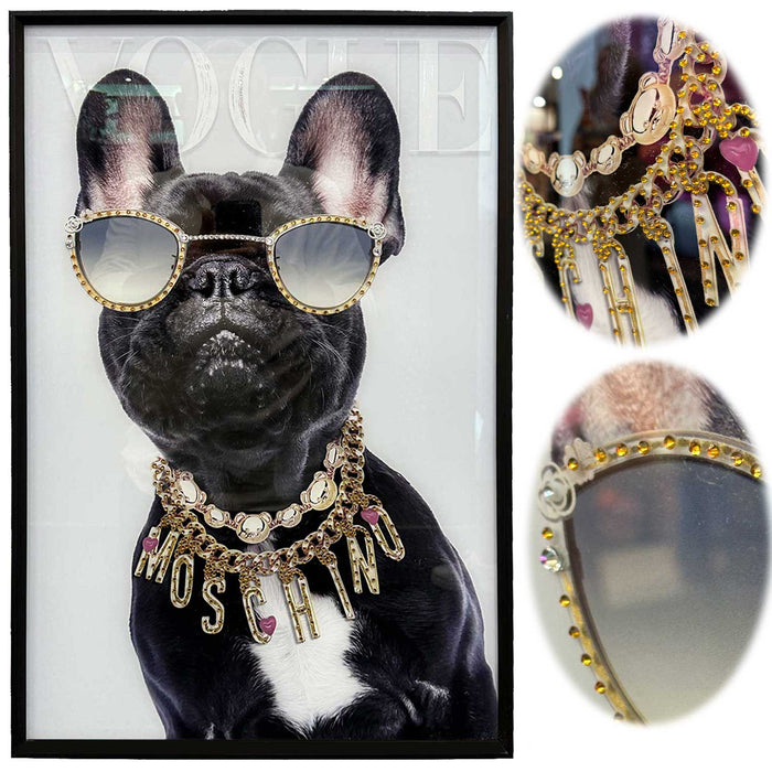 Wandbild französische Bulldogge 40x60cm Vogue Diamant Schwarz Kunstdruck Leinwand