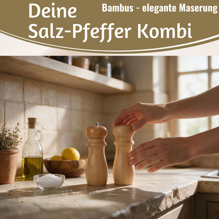 KI-generiertes Bild,Holz Salzstreuer & Pfeffermühle FSC Bambus 16,4cm Keramikmahlwerk Gewürzmühle