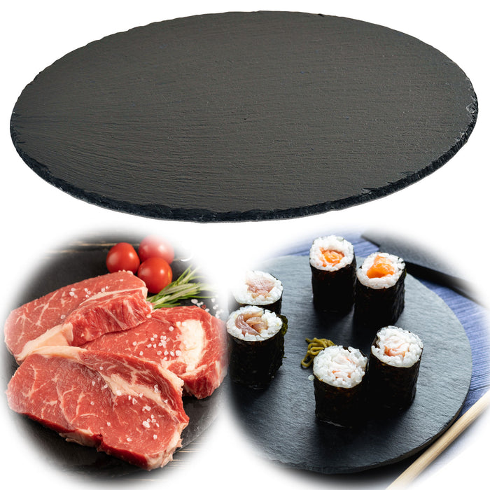 KI-generiertes Bild XL Schieferplatte Servierplatte 35x35cm Rund Tafelplatte Schieferteller Sushi