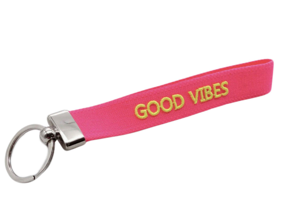 Exklusiver Schlüsselanhänger Good Vibes Pink Schlüsselring Silber Schlüsselbund