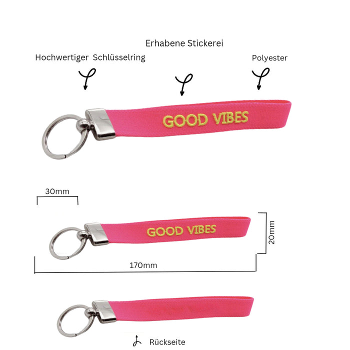 Exklusiver Schlüsselanhänger Good Vibes Pink Schlüsselring Silber Schlüsselbund