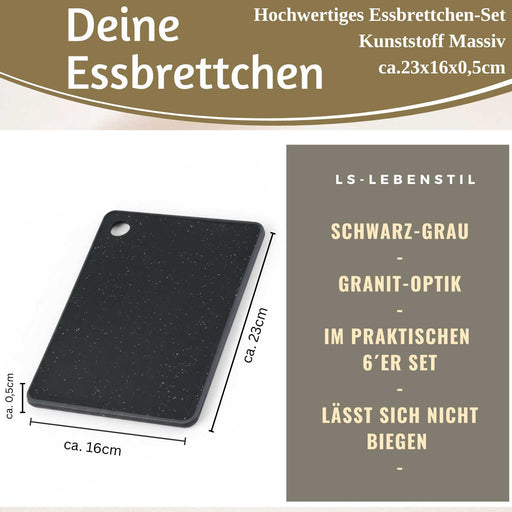KI-generiertes Bild,6x Kunststoff Essbrettchen 23x16cm 6´er Set Granit Optik Frühstücksbrettchen