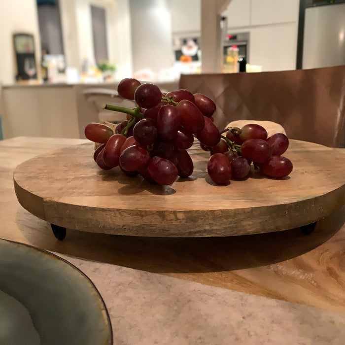Mango Holz Serviertablett 30cm Rund Massiv 4 Füße Rund Servierbrett Schneidebrett