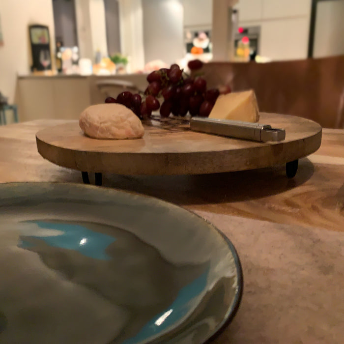 Mango Holz Serviertablett 30cm Rund Massiv 4 Füße Rund Servierbrett Schneidebrett