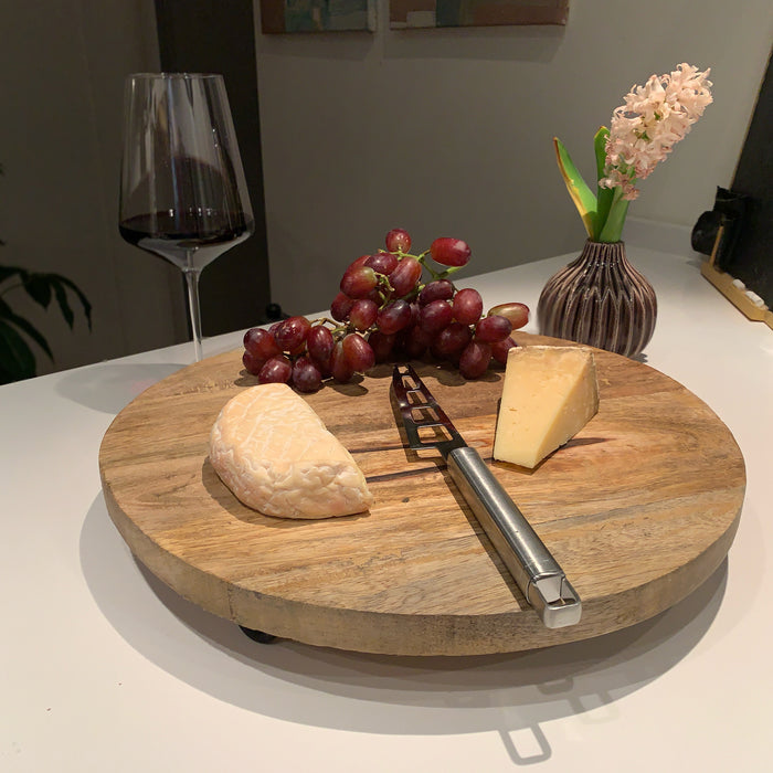 Mango Holz Serviertablett 30cm Rund Massiv 4 Füße Rund Servierbrett Schneidebrett