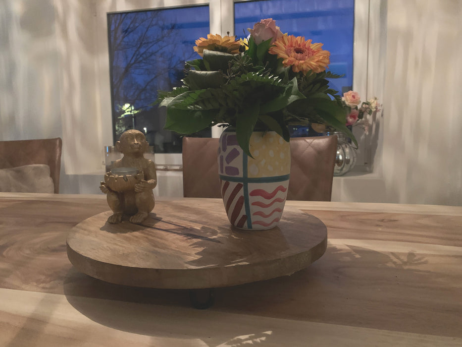 Mango Holz Serviertablett 30cm Rund Massiv 4 Füße Rund Servierbrett Schneidebrett