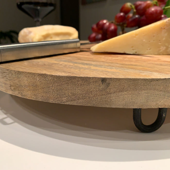 Mango Holz Serviertablett 30cm Rund Massiv 4 Füße Rund Servierbrett Schneidebrett