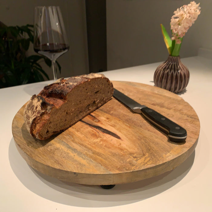 Mango Holz Serviertablett 30cm Rund Massiv 4 Füße Rund Servierbrett Schneidebrett